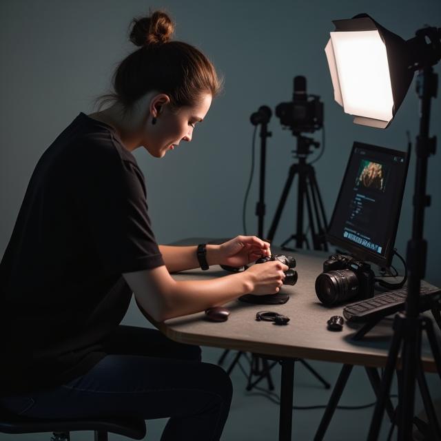 YouTuber setting up gadget review shot
