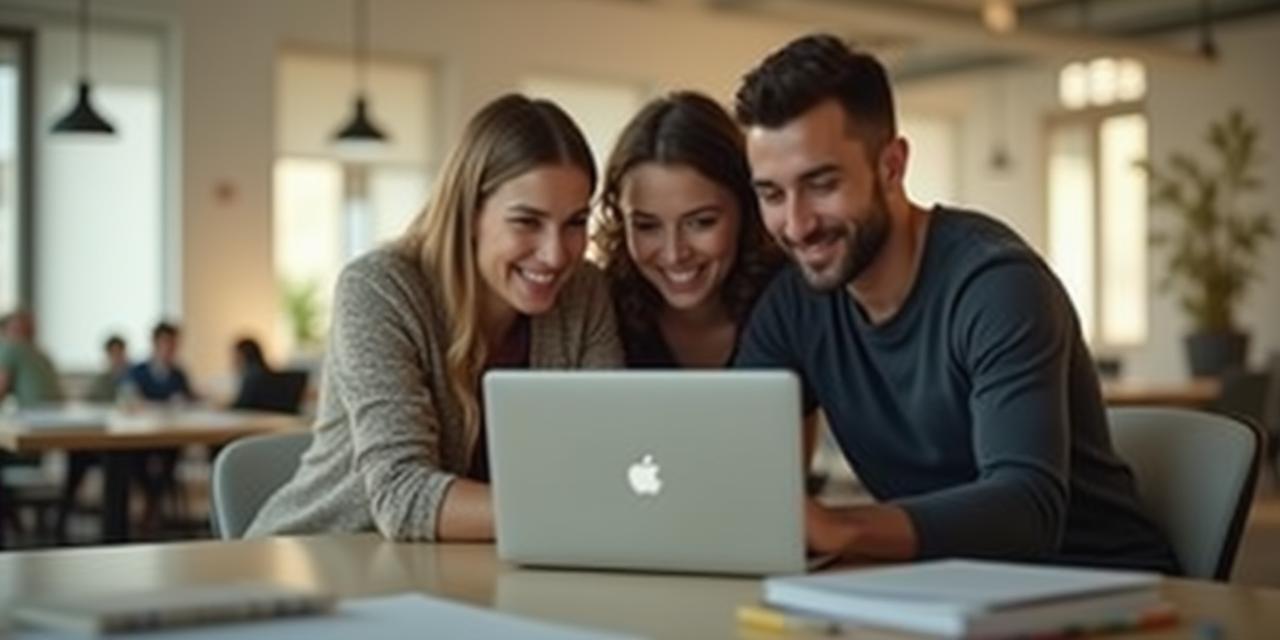 Creative professionals collaborating over a laptop