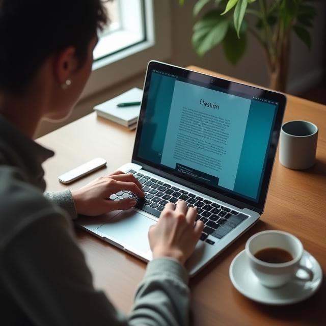 Writer drafting an article on a laptop