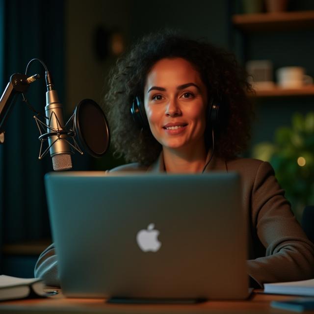 Instructor recording an online course module