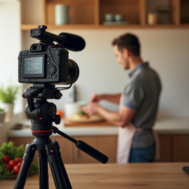 Camera setup for a cooking video production